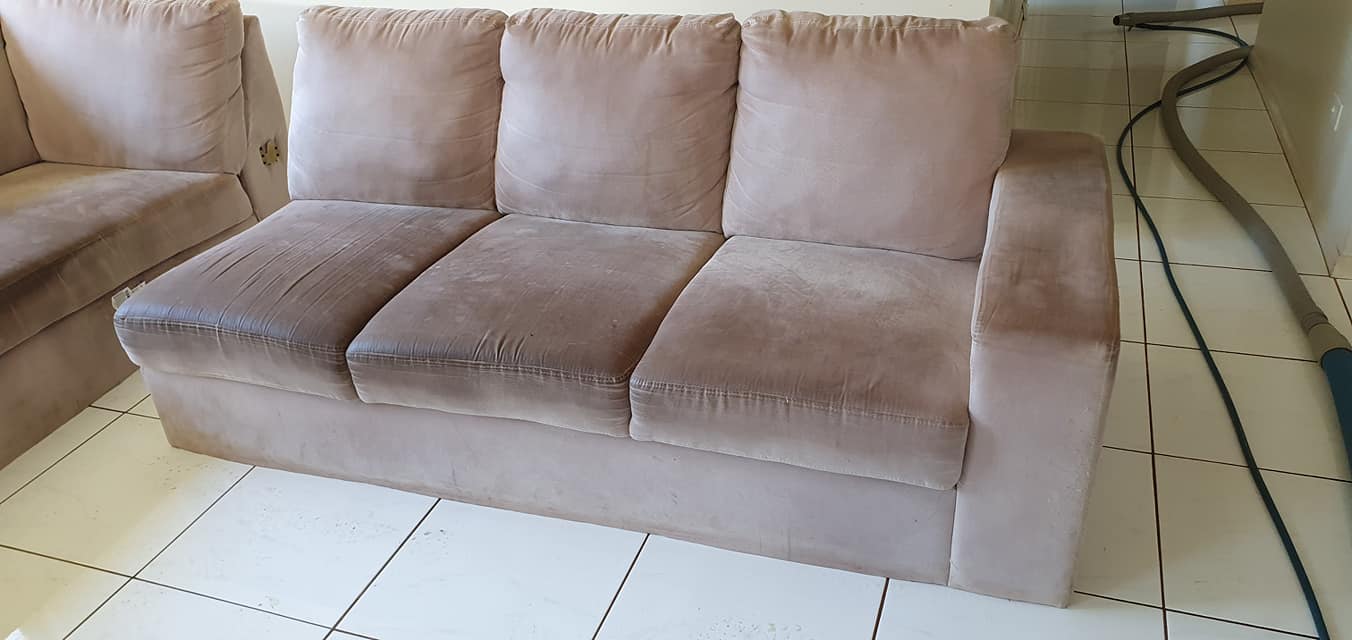 Before steam cleaning dirty light brown lounge before cleaning