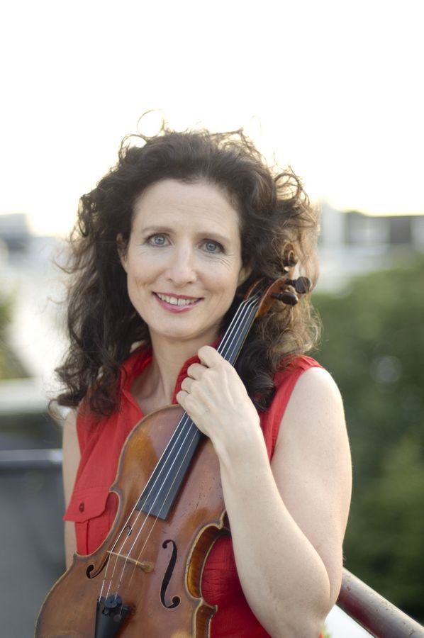 madeleine and violin outside natural view