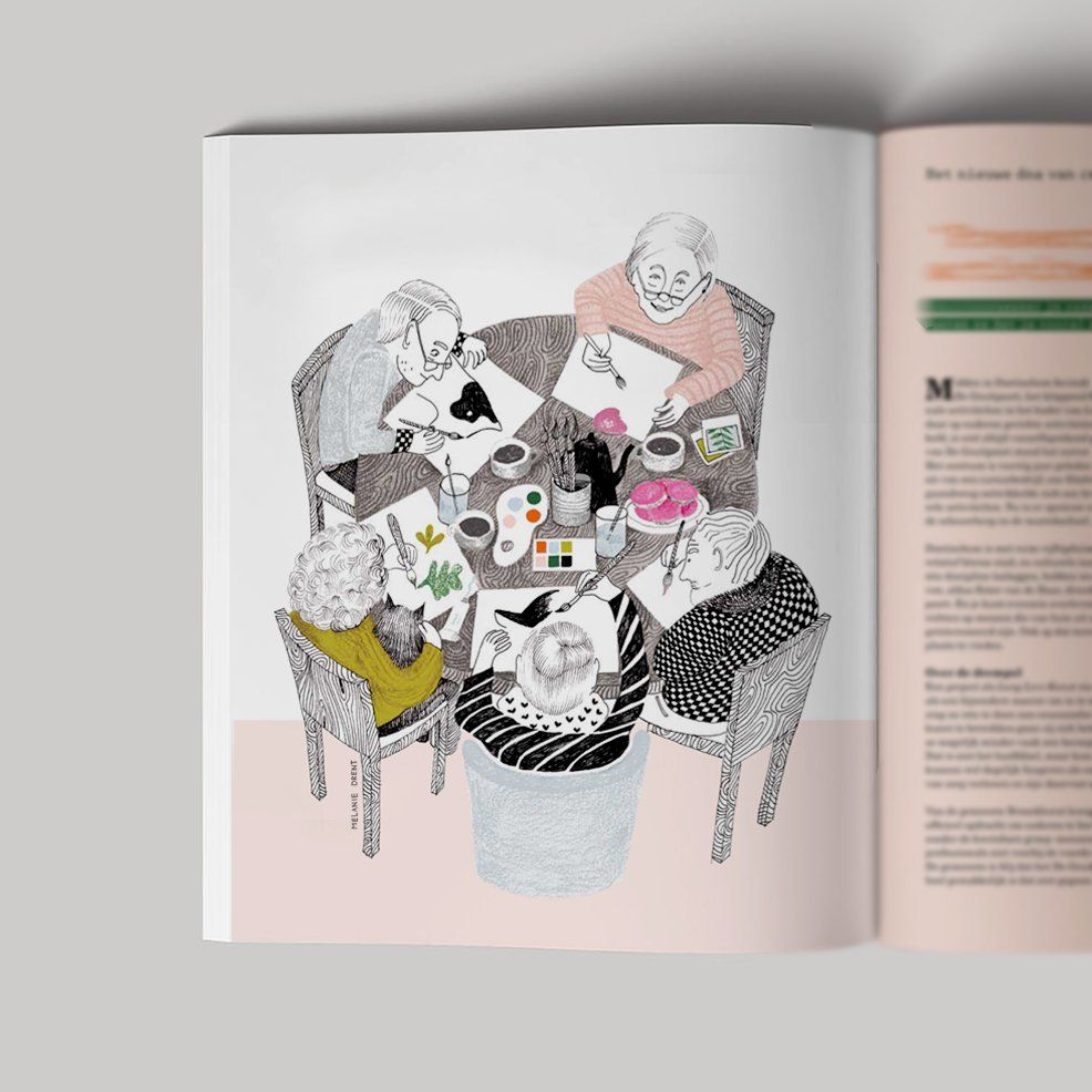 handgetekende illustratie in magazine