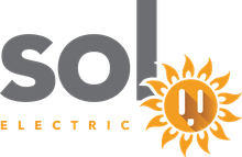 A logo for sol electric with a sun in the middle