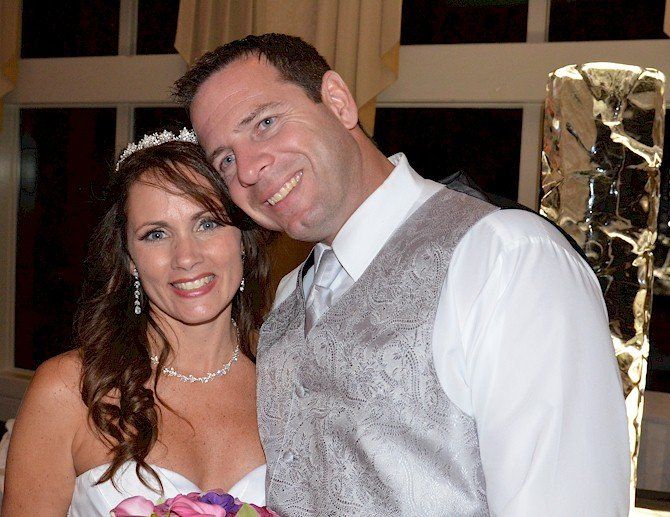 happy newlyweds smile at Atkinson Country Club, Atkinson, NH
