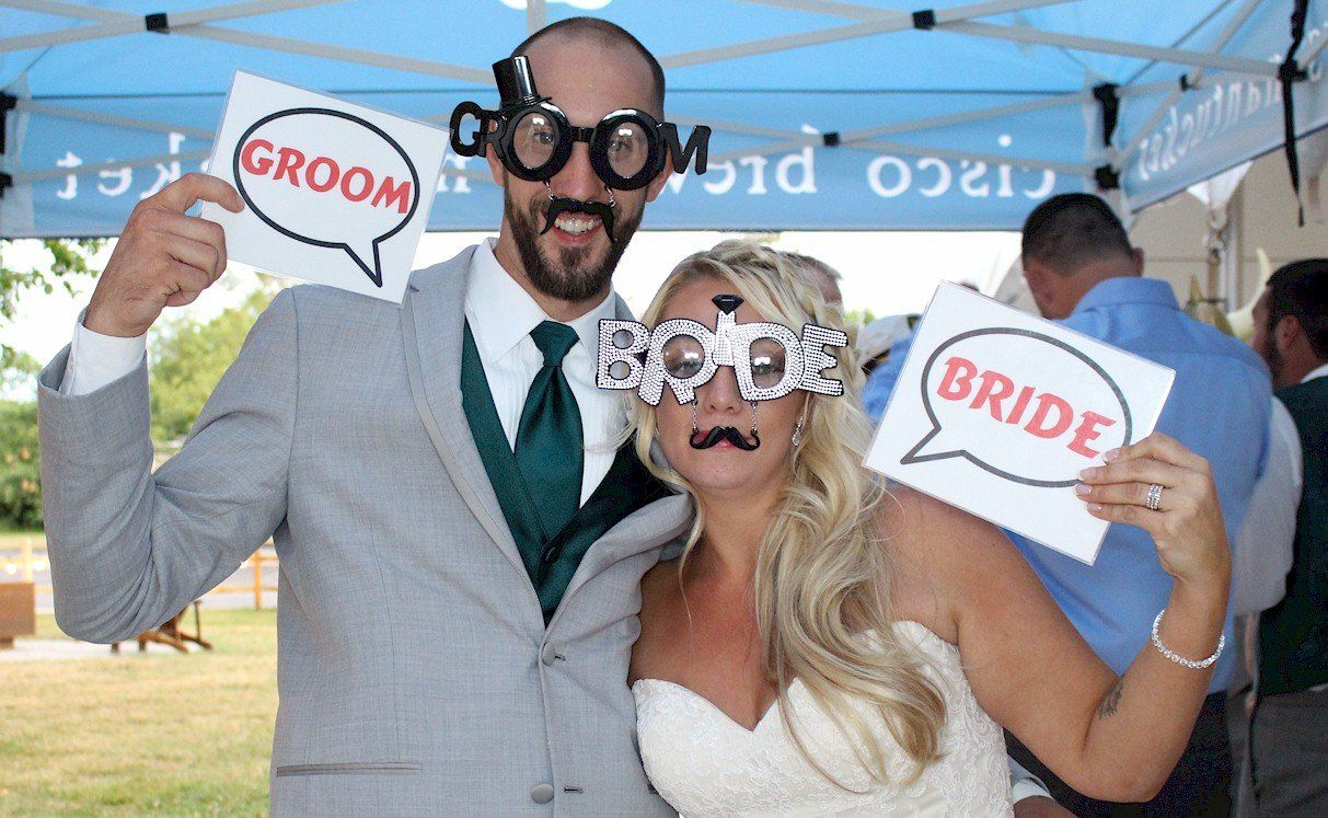 wedding bride and groom at Cisco Brewery, Portsmouth, New Hampshire