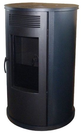 ronde pelletkachel met veel vermogen, Puros. puros,stubo,12 kW, ventilator,vermogen