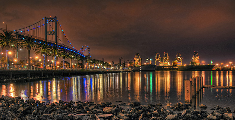 View of Los Angeles Harbor at night