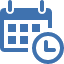 Blue calendar with clock icon.