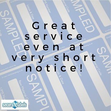 Testimonial for Secura Labels saying 'Great service even at very short notice'.