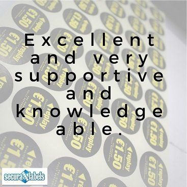 Testimonial for Secura Labels saying 'Excellent and very supportive and knowledgeable' 