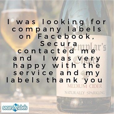 Testimonial for Secura Labels stating '...I was very happy with the service and my labels, Thank you'
