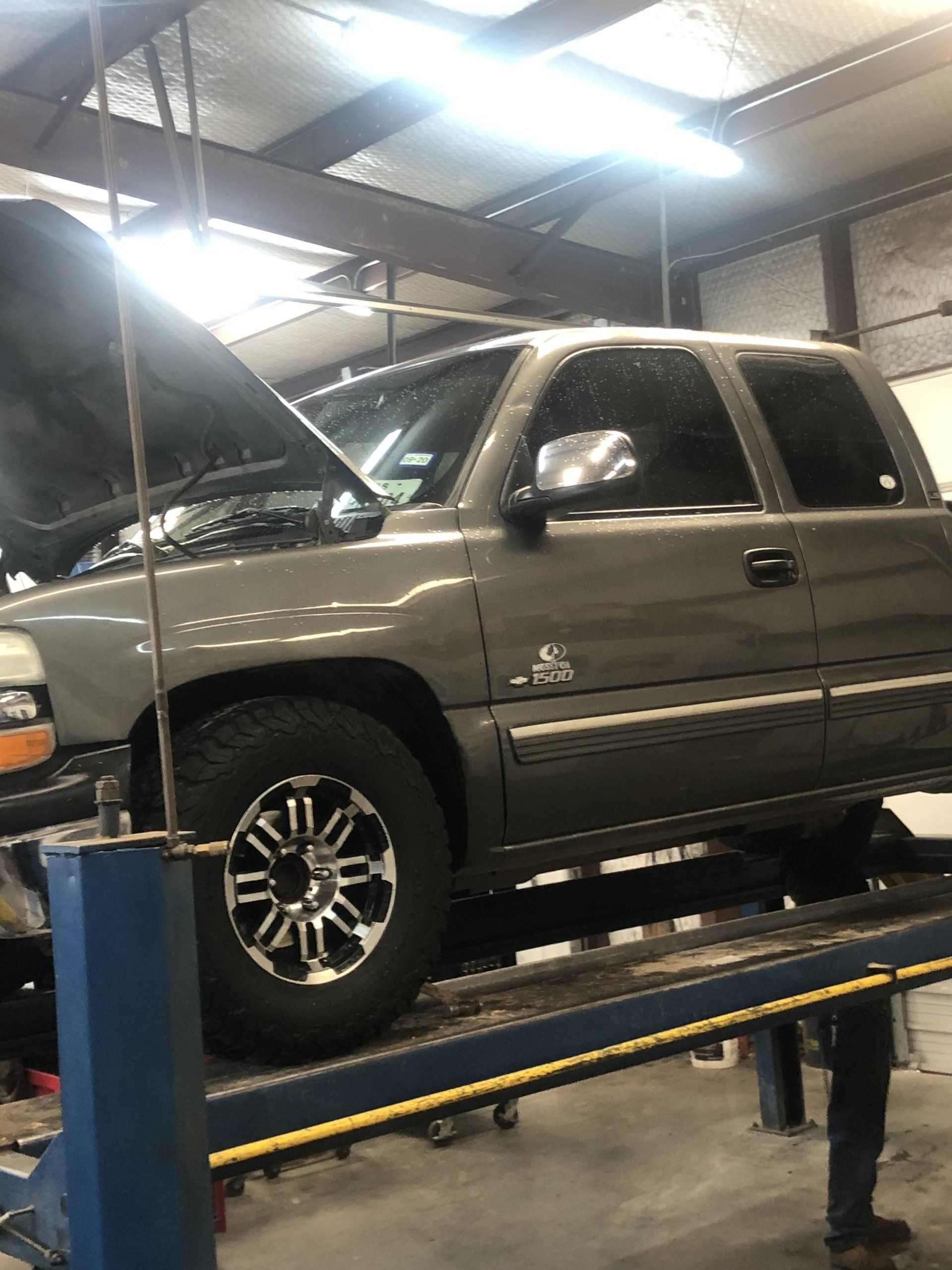 Truck with hood up