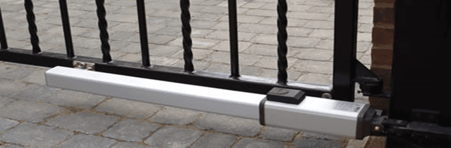 Close-up of gate automation system