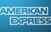 The american express logo is displayed on a blue background.