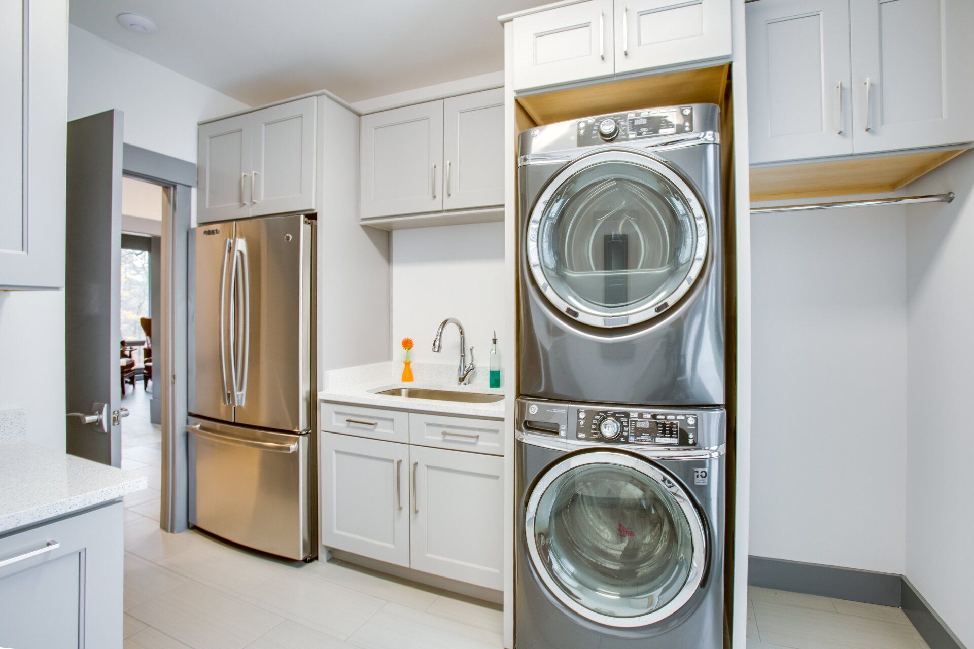 Custom White Cabnets with Stainless Steel