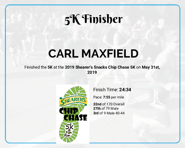 5k finisher certificate for Carl