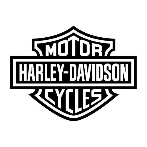 The harley davidson logo is black and white and looks like a shield.