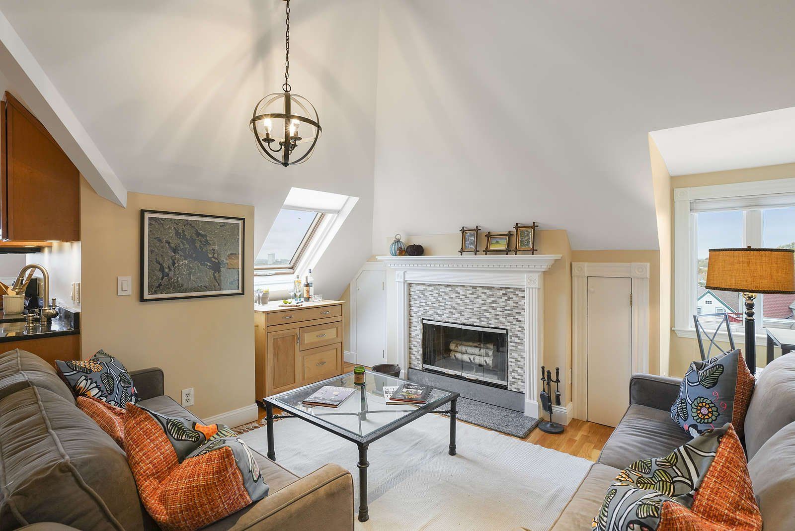 82 Munroe Street, PH 2 living room fireplace