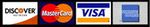 A row of credit card logos including discover mastercard visa and american express