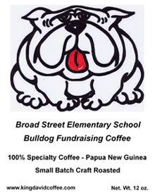 A poster for broad street elementary school bulldog fundraising coffee