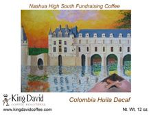 A box of king david colombia huila decaf coffee