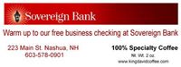 A red banner that says sovereign bank warm up to our free business checking at sovereign bank