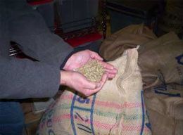 A person is holding a bag of coffee beans in their hands.