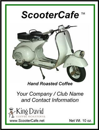 A scooter cafe hand roasted coffee label with a scooter on it