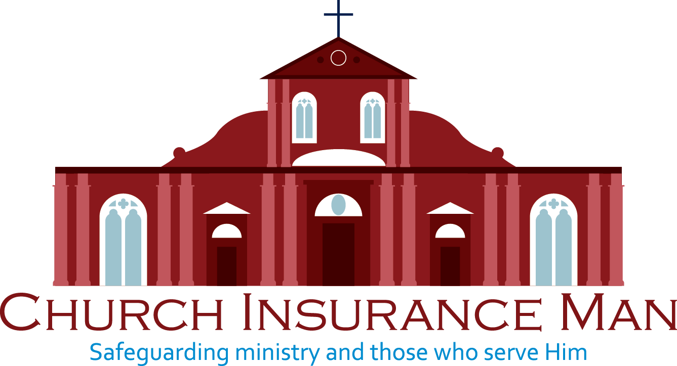 The logo for church insurance man shows a church with a cross on top