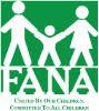 Green logo: Family of three holding hands, with