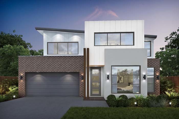 modern flush panel garage door in dark gray on contemporary house