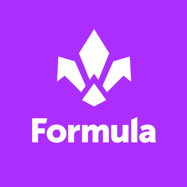 Logo della Formula bianco con un fiore stilizzato su sfondo viola.