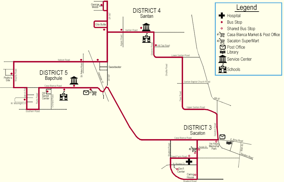 Map of districts with red boundary lines and legend on a beige background