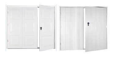 Different designs of side hinged doors
