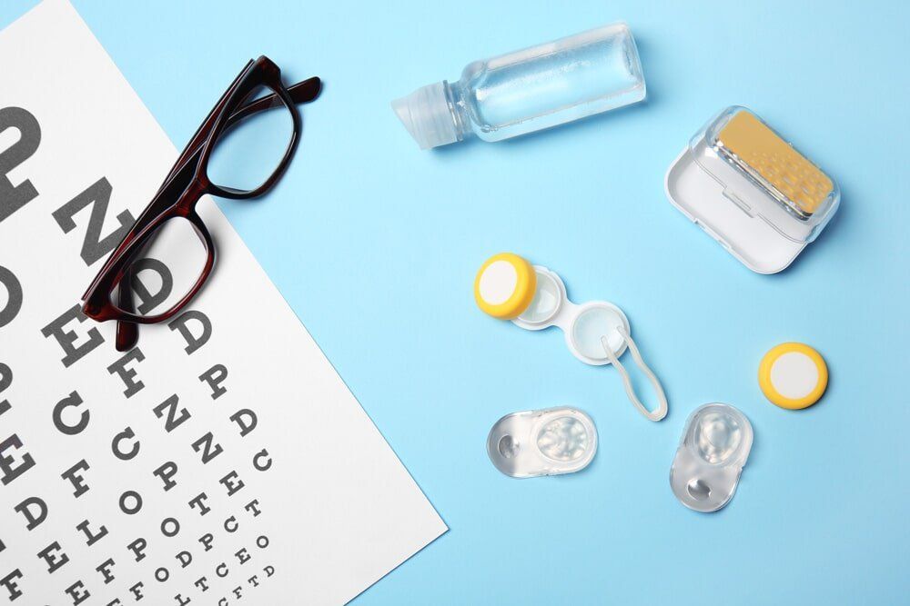 A pair of glasses is sitting on top of an eye chart.