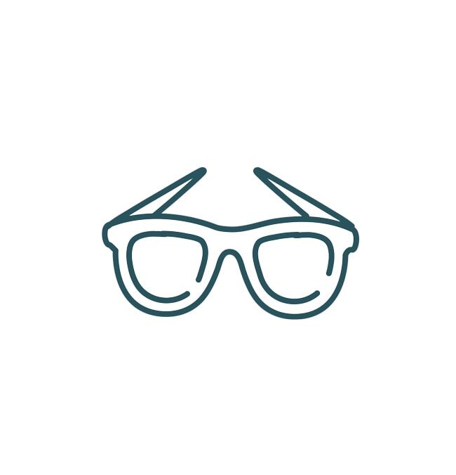 Eye Tester A line drawing of a pair of glasses on a white background.