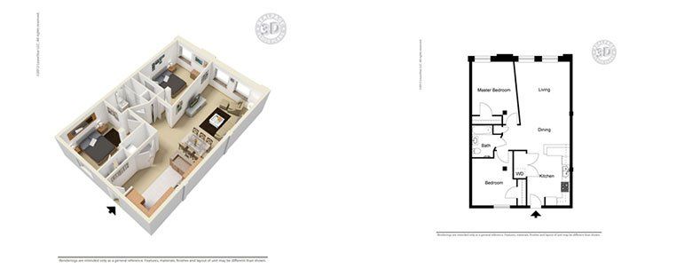 2B-1B Floorplan | Historic Fifth Ward Lofts