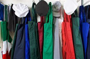 chef coats, pants, hats, aprons