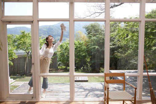 Cleaning windows — Washbasin By Bathtub At Home — Home Improvements in Staten Island, NY Cleaning windows — Washbasin By Bathtub At Home — Home Improvements in Staten Island, NY