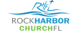 The rock harbor church logo has a blue wave and a cross on it.