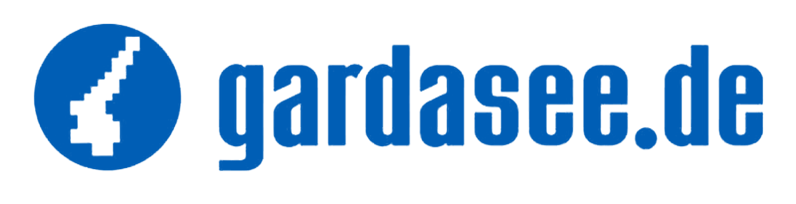 Un logo blu per gardasee.de su sfondo bianco