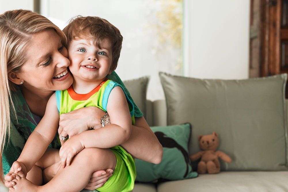 mother and child on couch