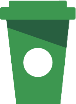 A green coffee cup with a white circle in the middle.