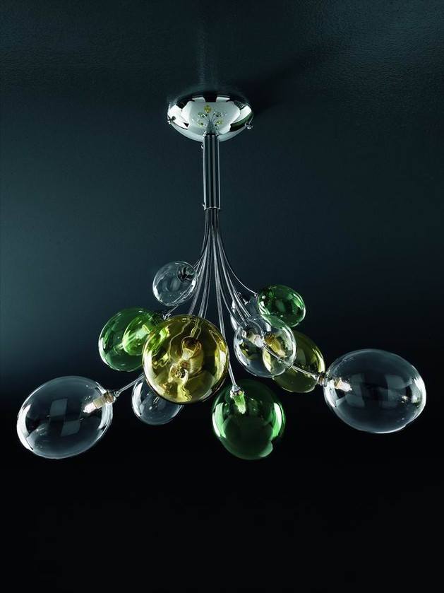 Lampadario vintage con vetro soffiato