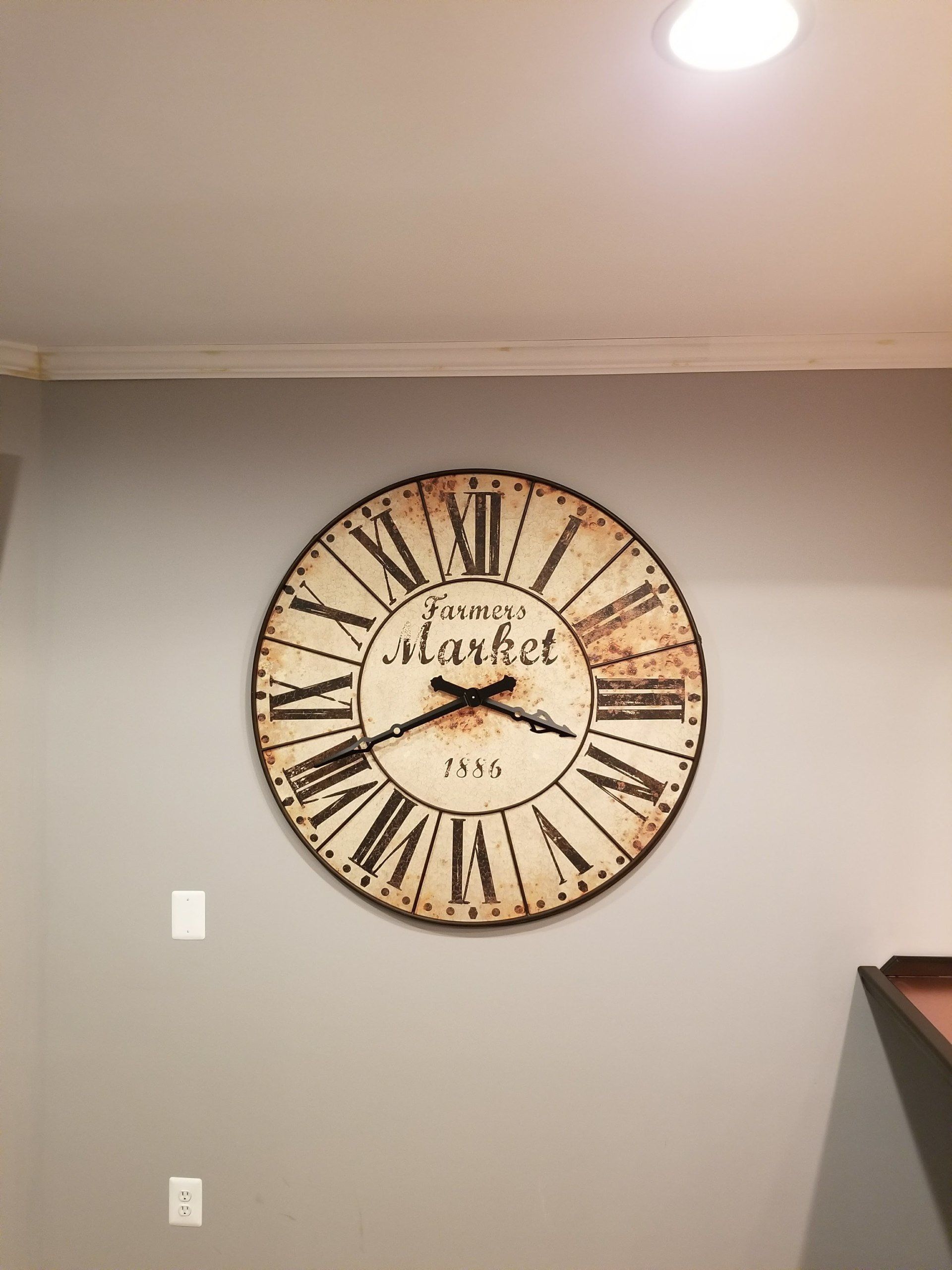 farmers market 1886 round wall clock decoration by furniture assembly team