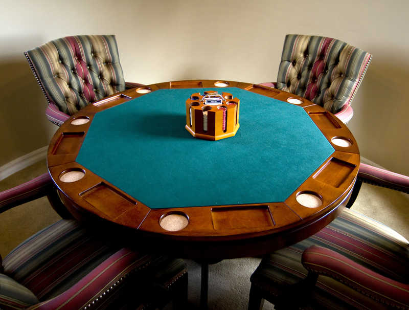 Brown wood round game table with chairs disassembly