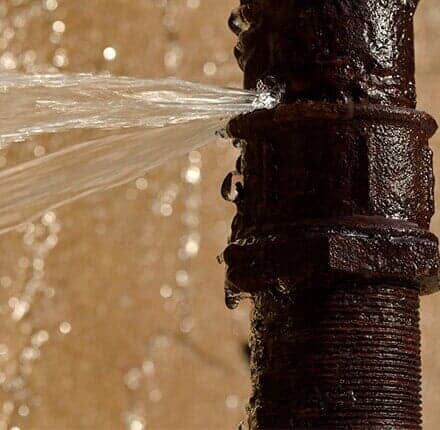 Rusty Broken Pipe — Willingham Plumbing in VALPARAISO, FL Rusty pipe with water spraying out of a leak.