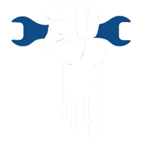 Willingham Plumbing White fist holding a blue wrench; mechanic symbol.