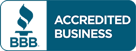 BBB Accredited Business BBB Accredited Business logo, a blue rectangle with a white border.