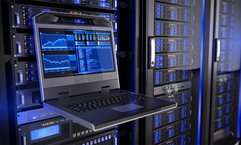 Rackmount LED console in server room data center