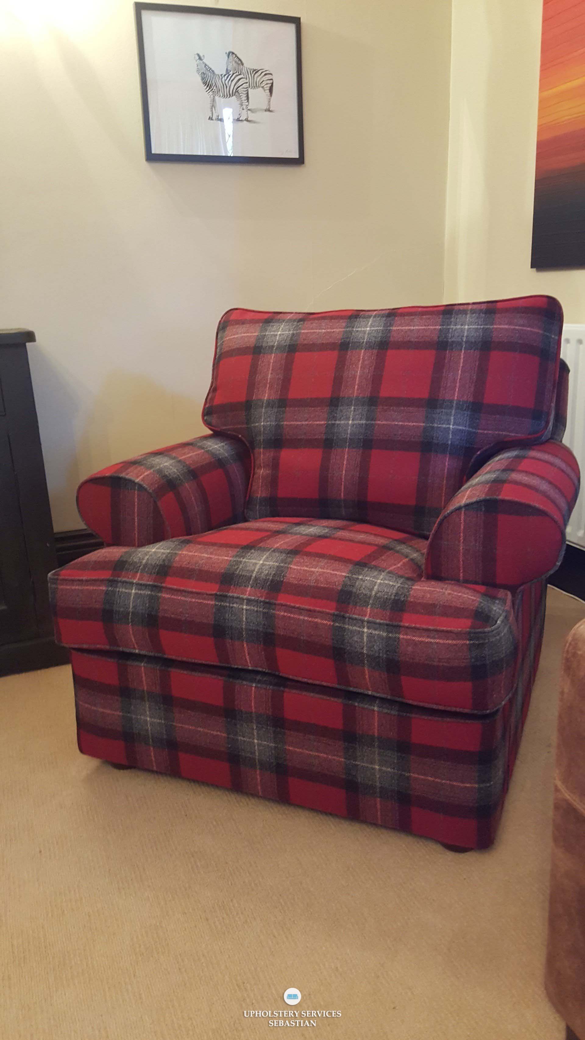 Arm chair in wool check fabric