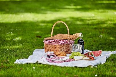 Picnic basket and rug with food
