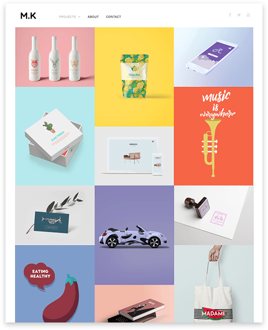 A collage of images on a website called mk